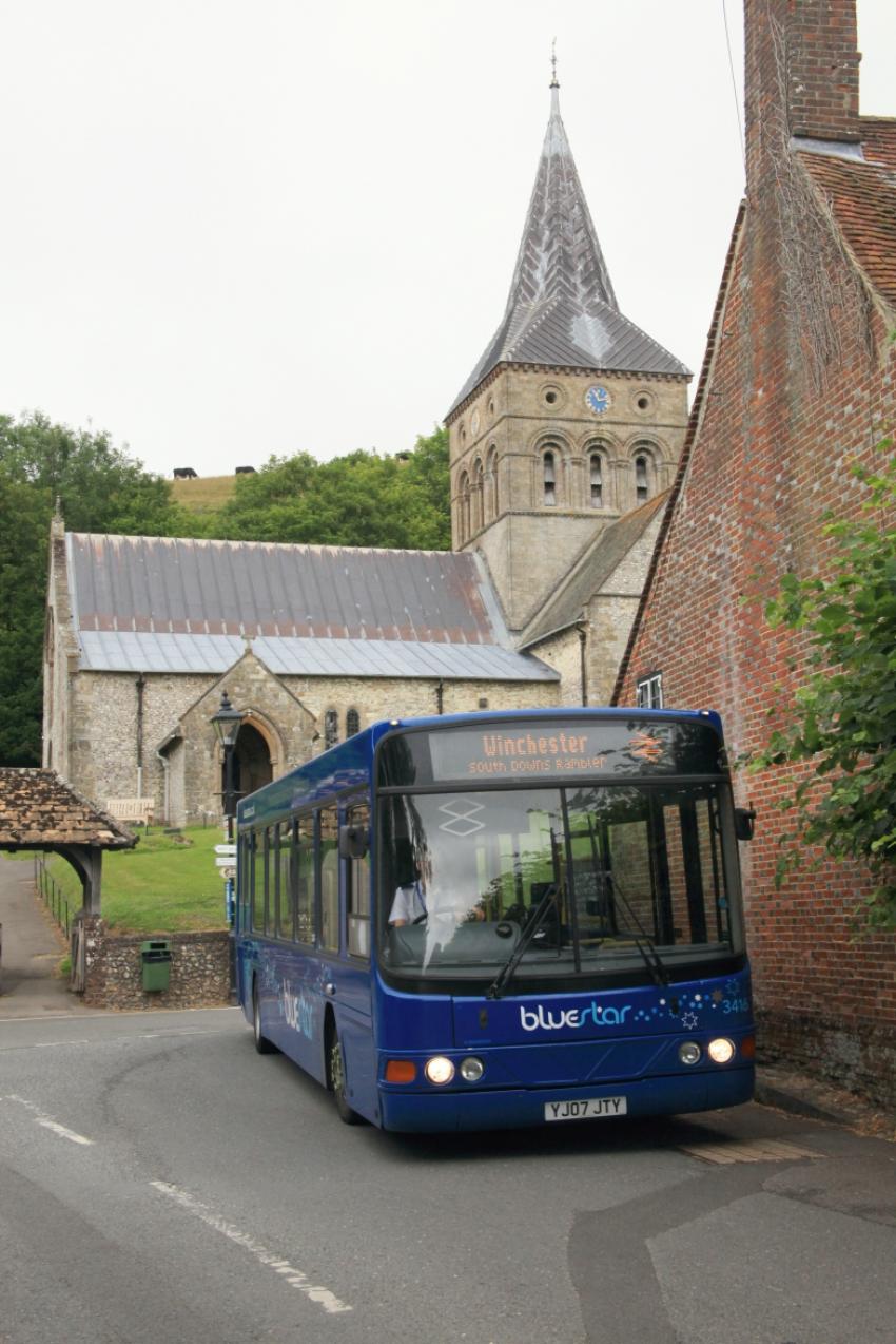 Bus in front of historic church