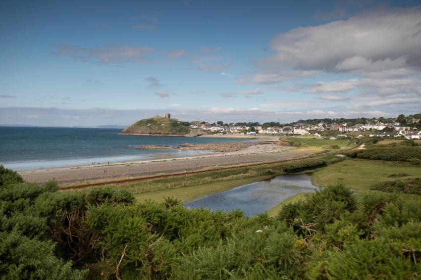 View of coast with Cricceth Castle in the distance