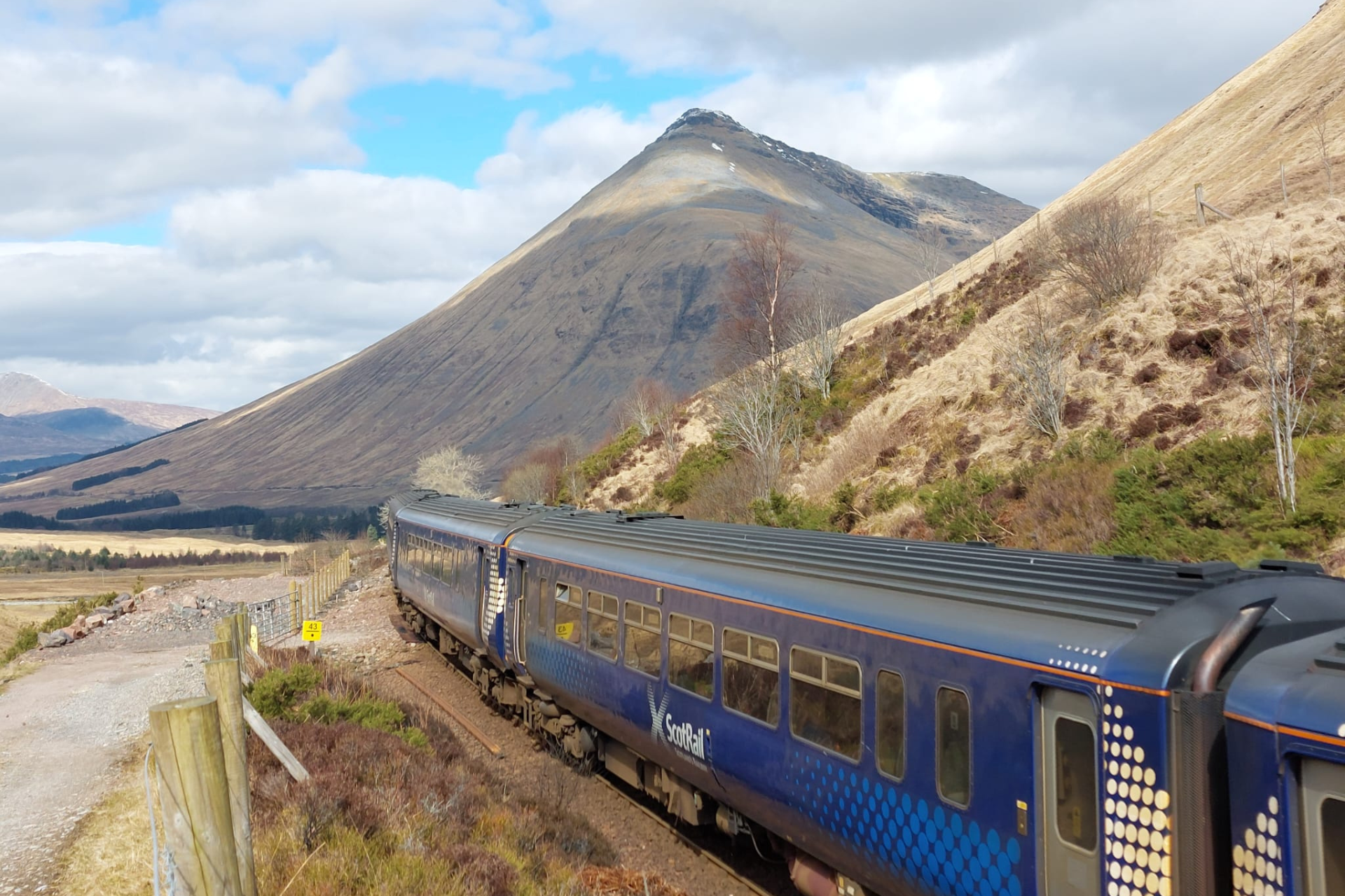 Train with mountains in the background