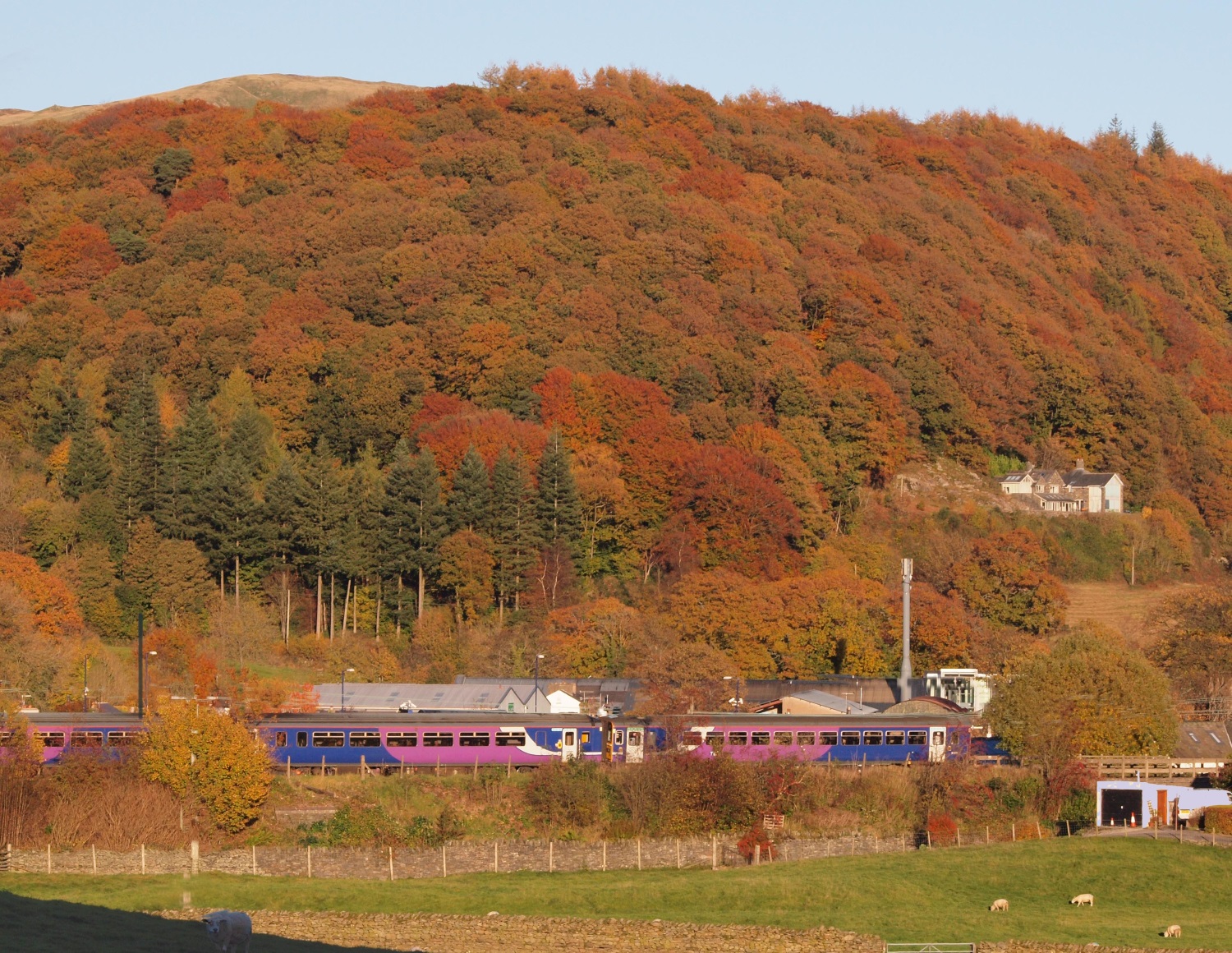 Train traveling along the scenic Lakes Line. North West UK.