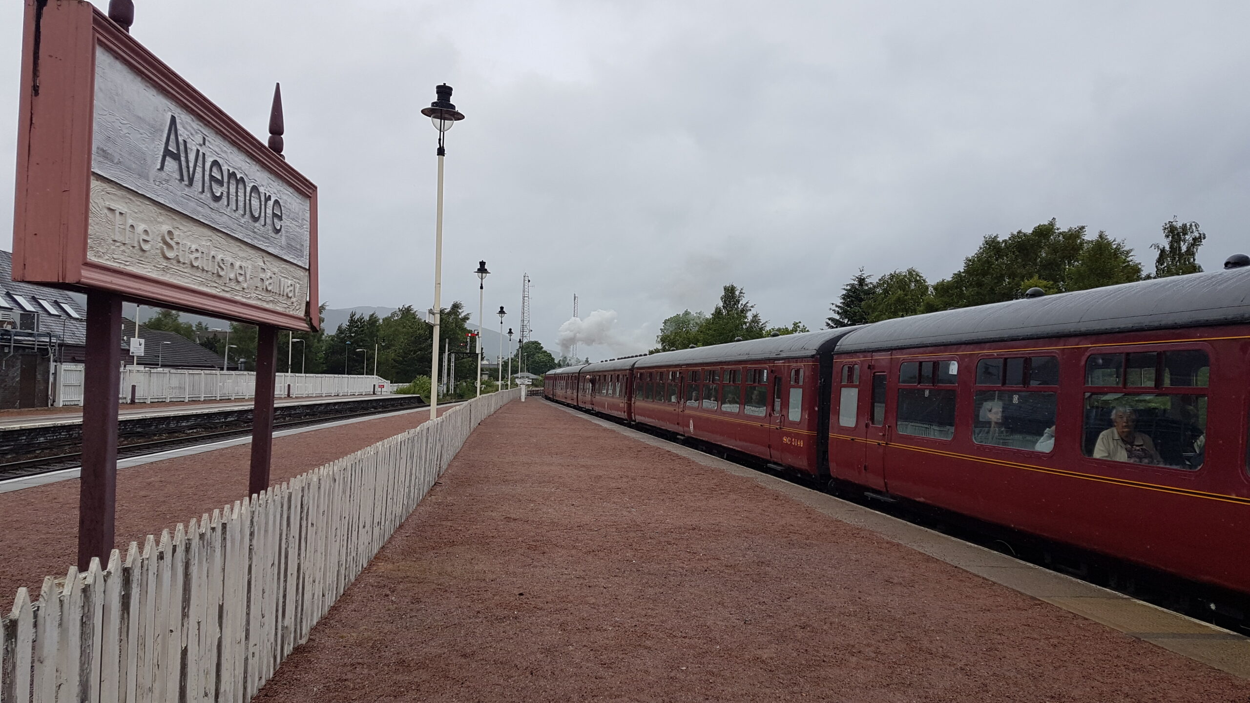 Strathspey Railway train departs Aviemore