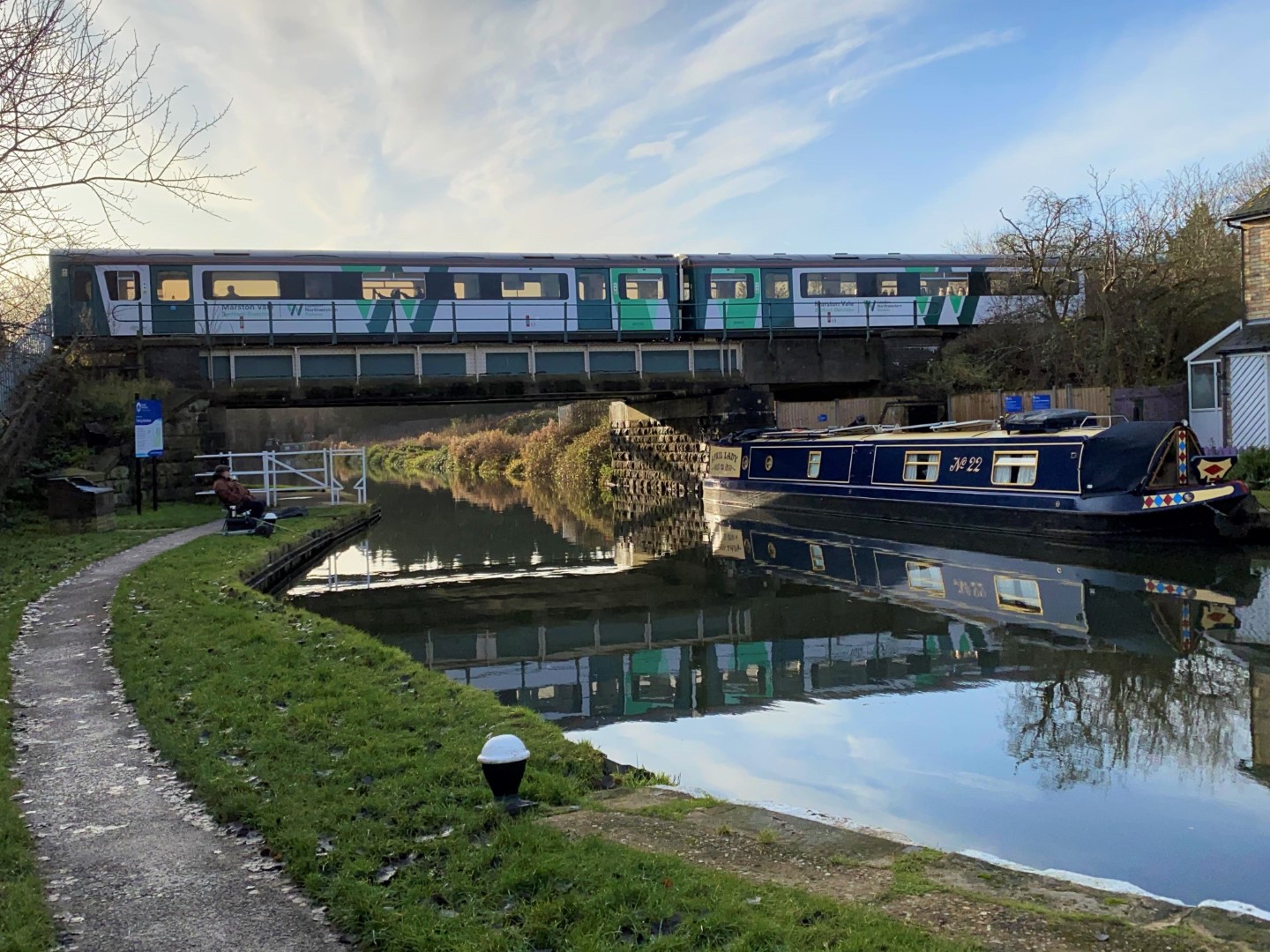 Train crossing the Grand Union Canal along the Marston Vale Line