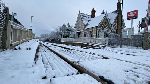 Millbrook Station in the snow along the Marston Vale line