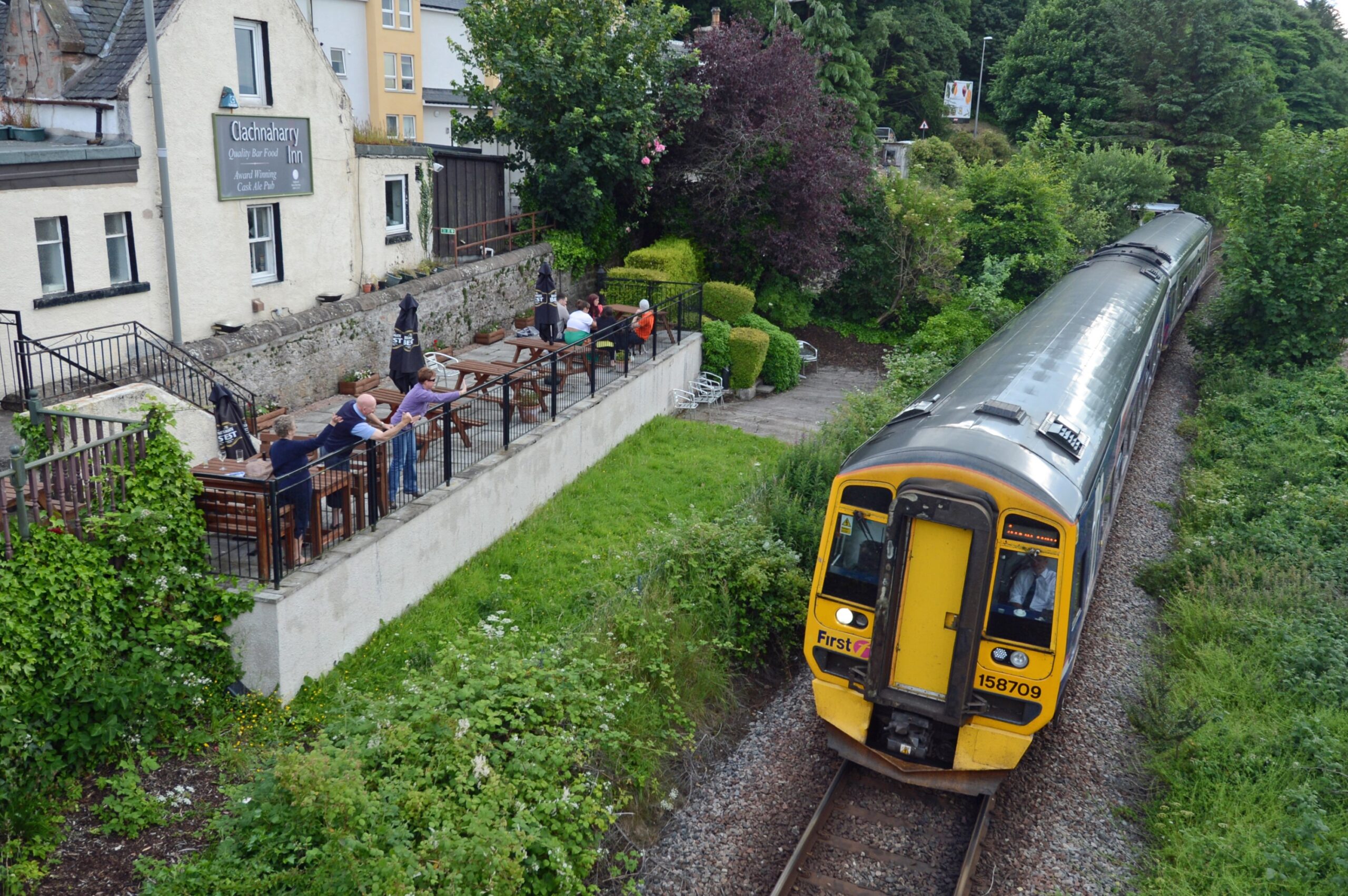 Train travelling along the Far North Line, Scotland