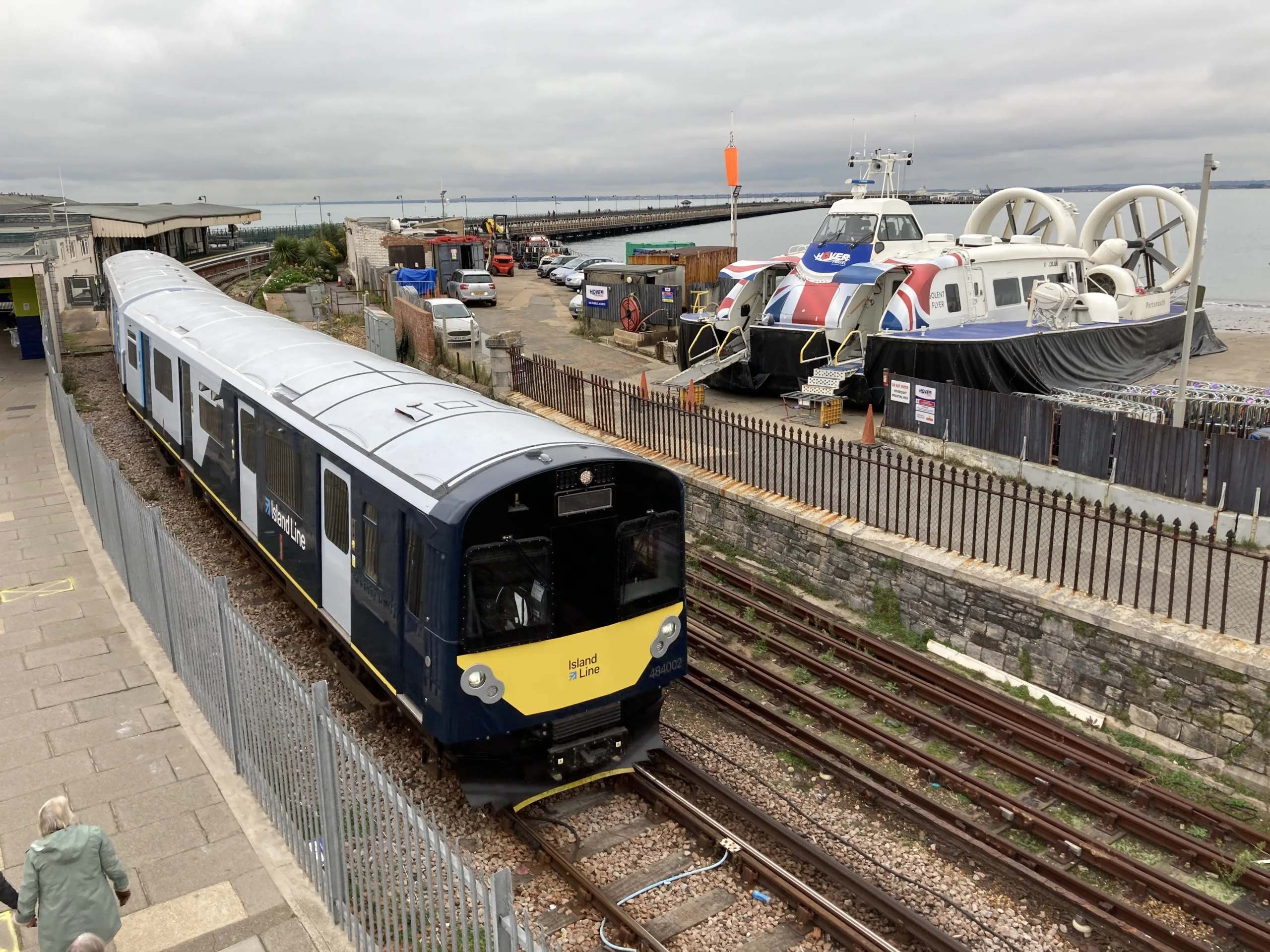 Train travelling past Hovercraft on the Isle of Wight | Island Line