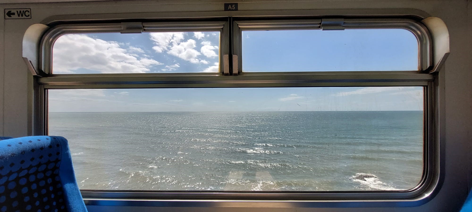 View from Cumbrian Coast train of sea and blue sky