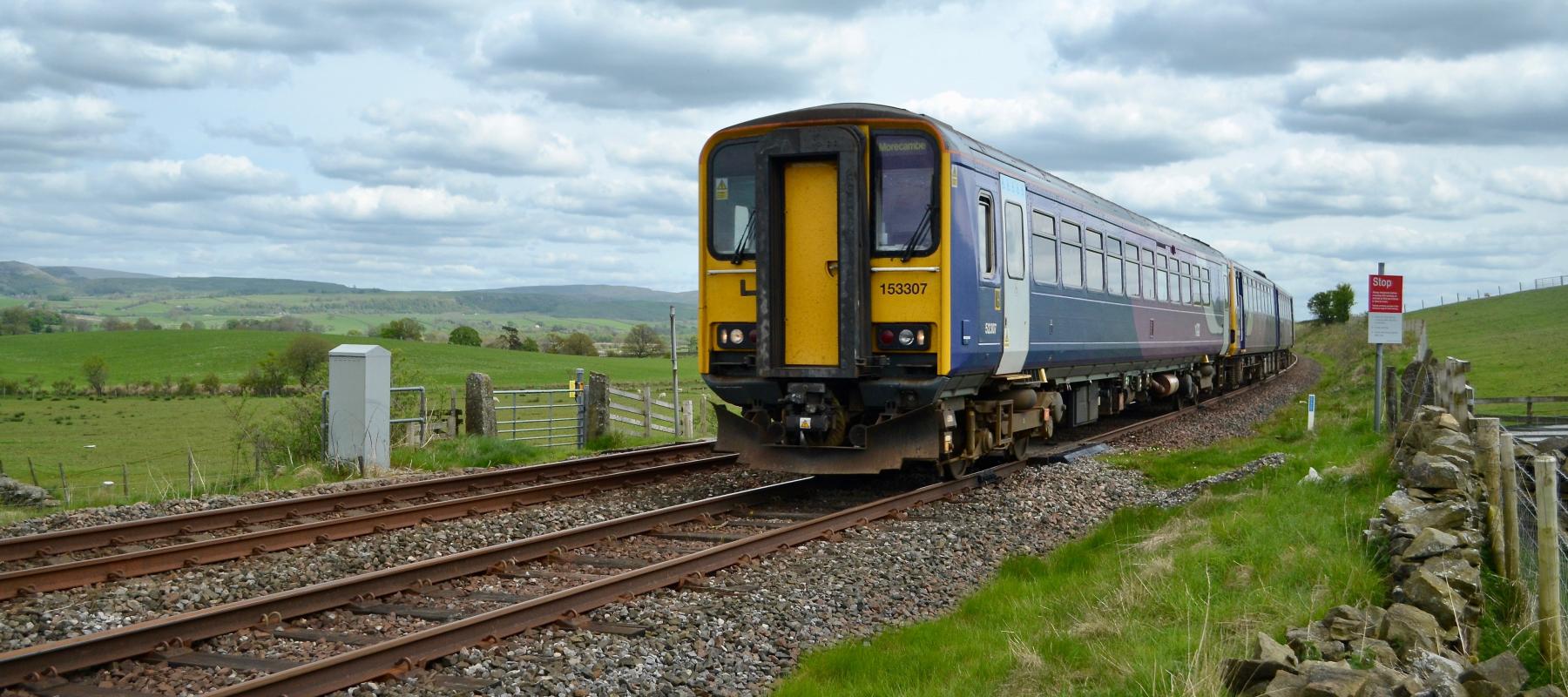 Train heading towards Morecambe along the Bentham Line