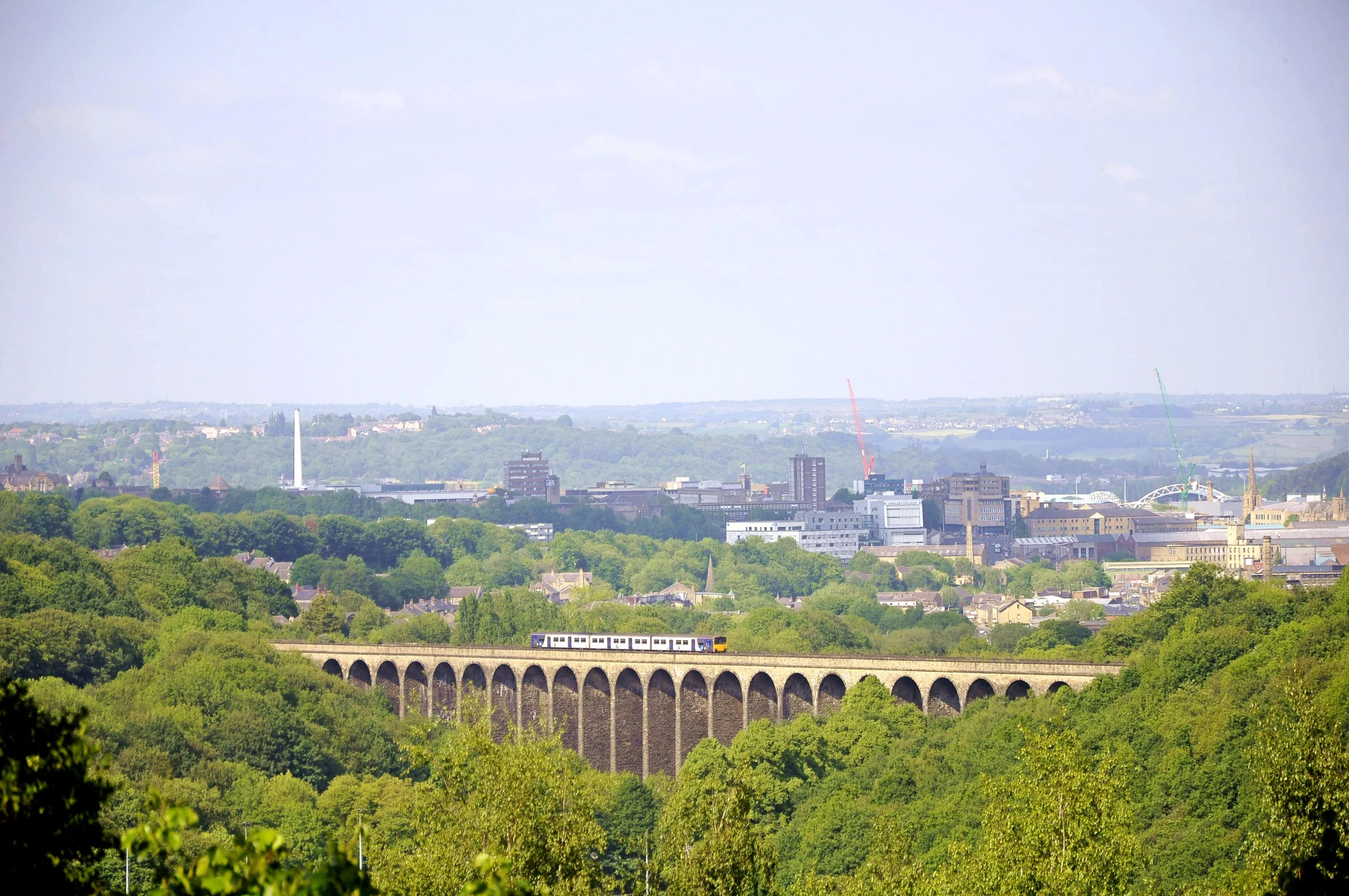 Lockwood Viaduct with view of Huddersfield in the background