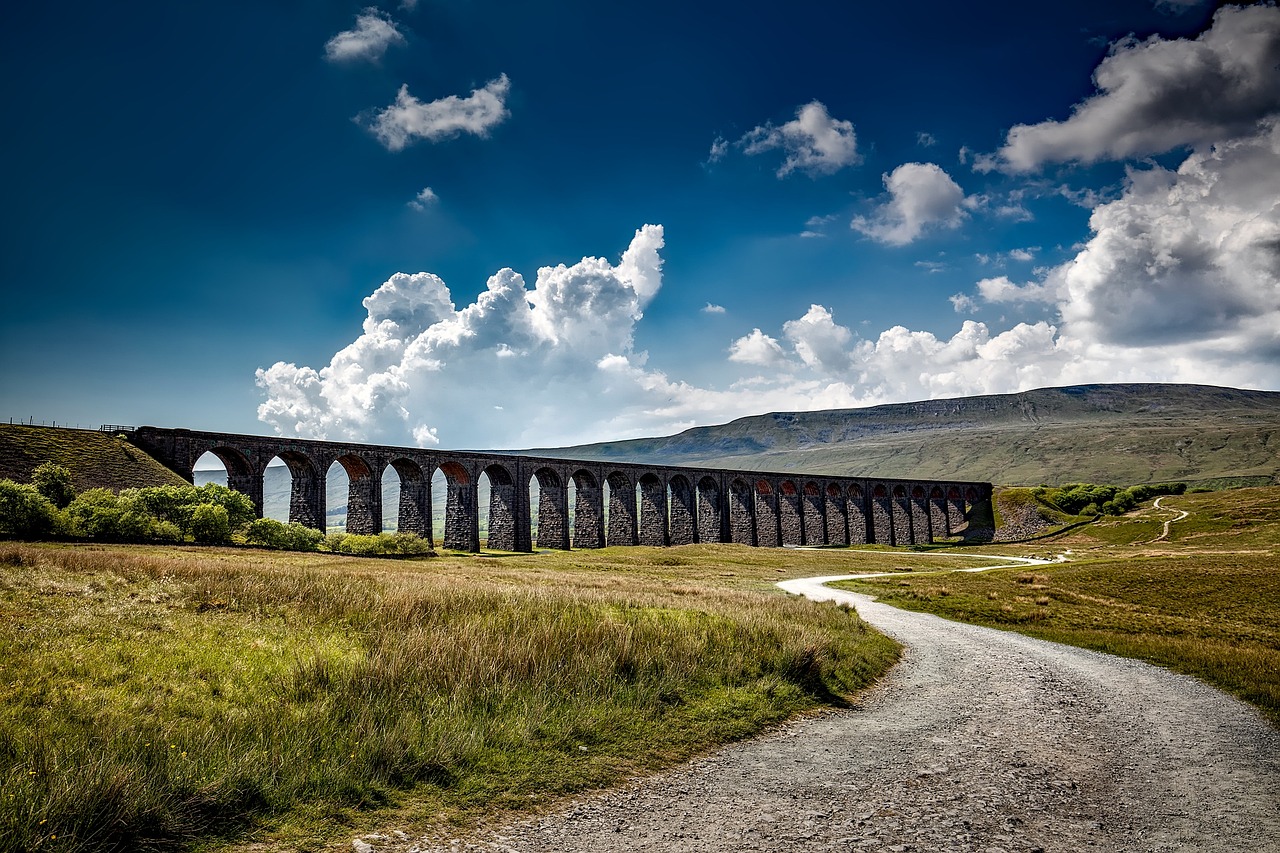 Ribblehead Viaduct stretching across impressive Yorkshire Dales countryside