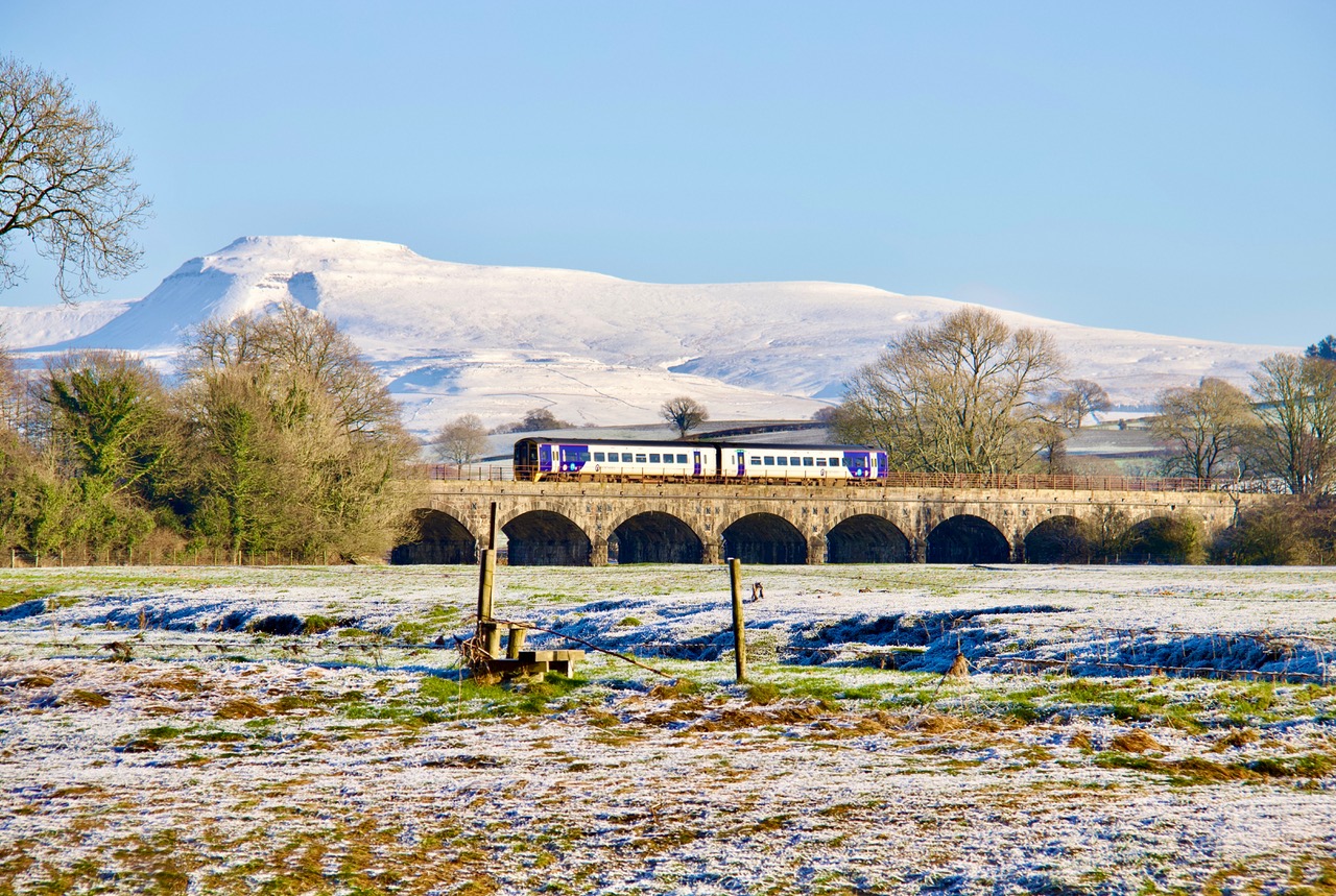 Ingleborough in the snow along The Bentham Line