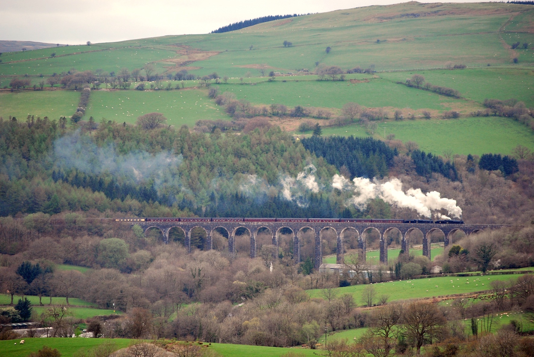 Steam train travelling along the Heart of Wales line