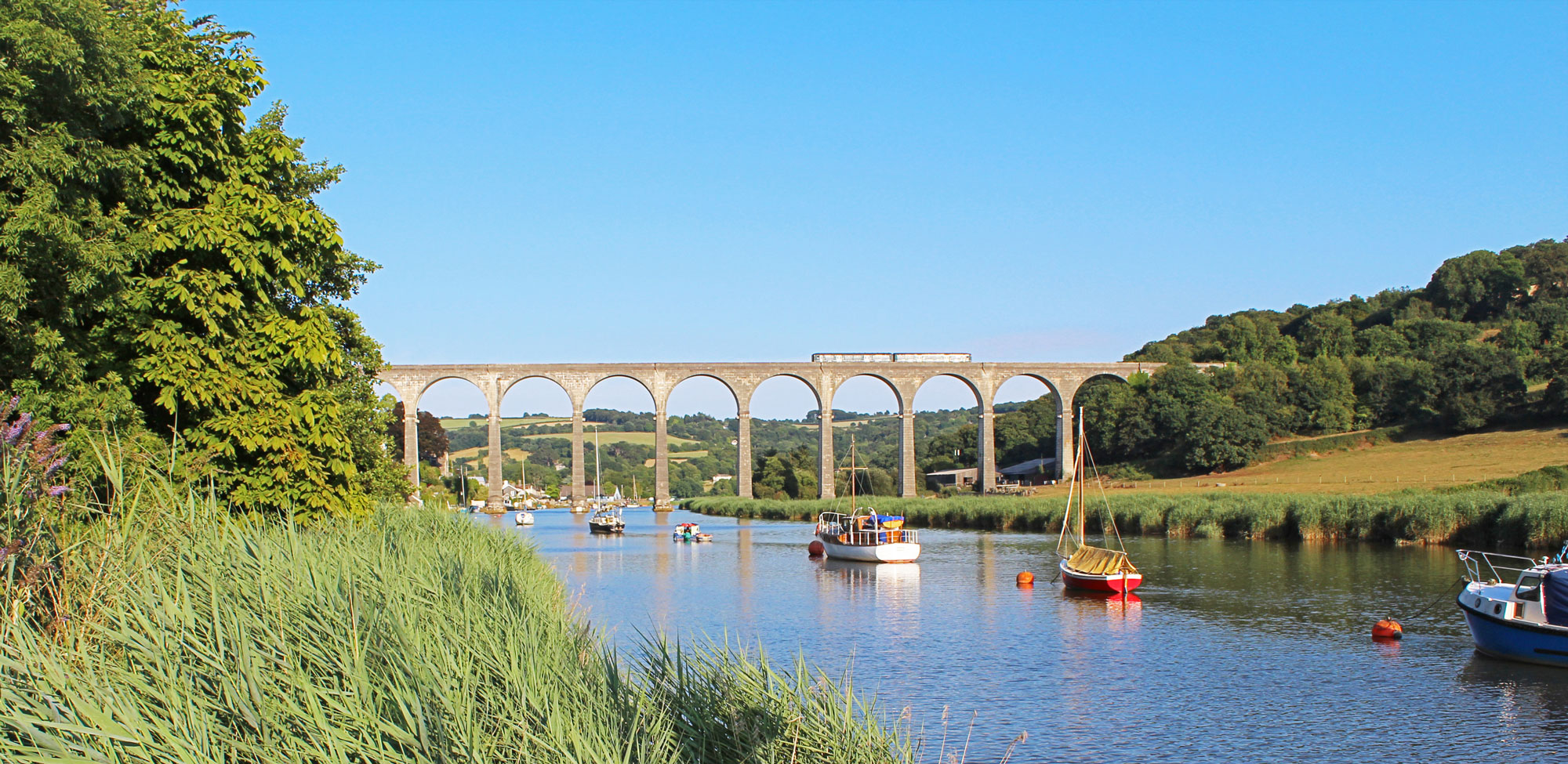 Train on Calstock viaduct on the Tamar Valley Line