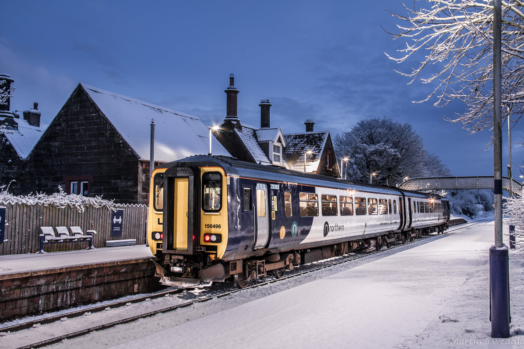 Train in the snow at Aspatria station