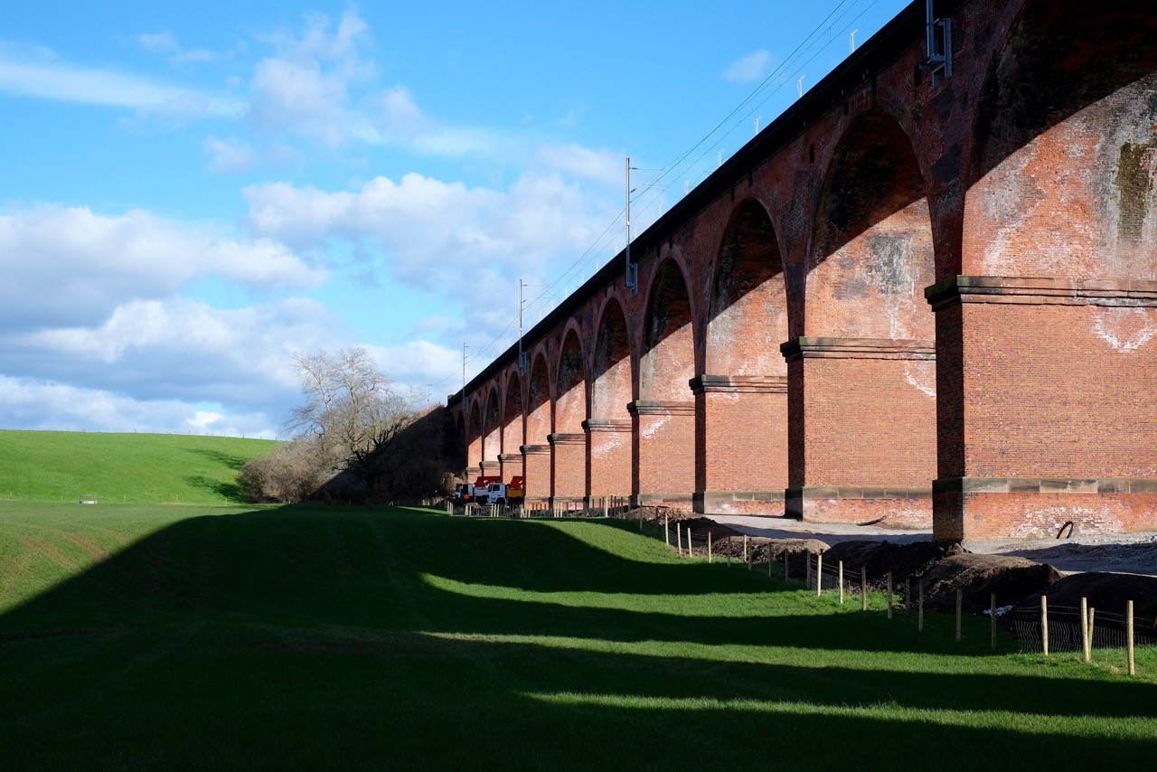 The Twemlow Viaduct along the Crewe to Manchester railway line. North West UK