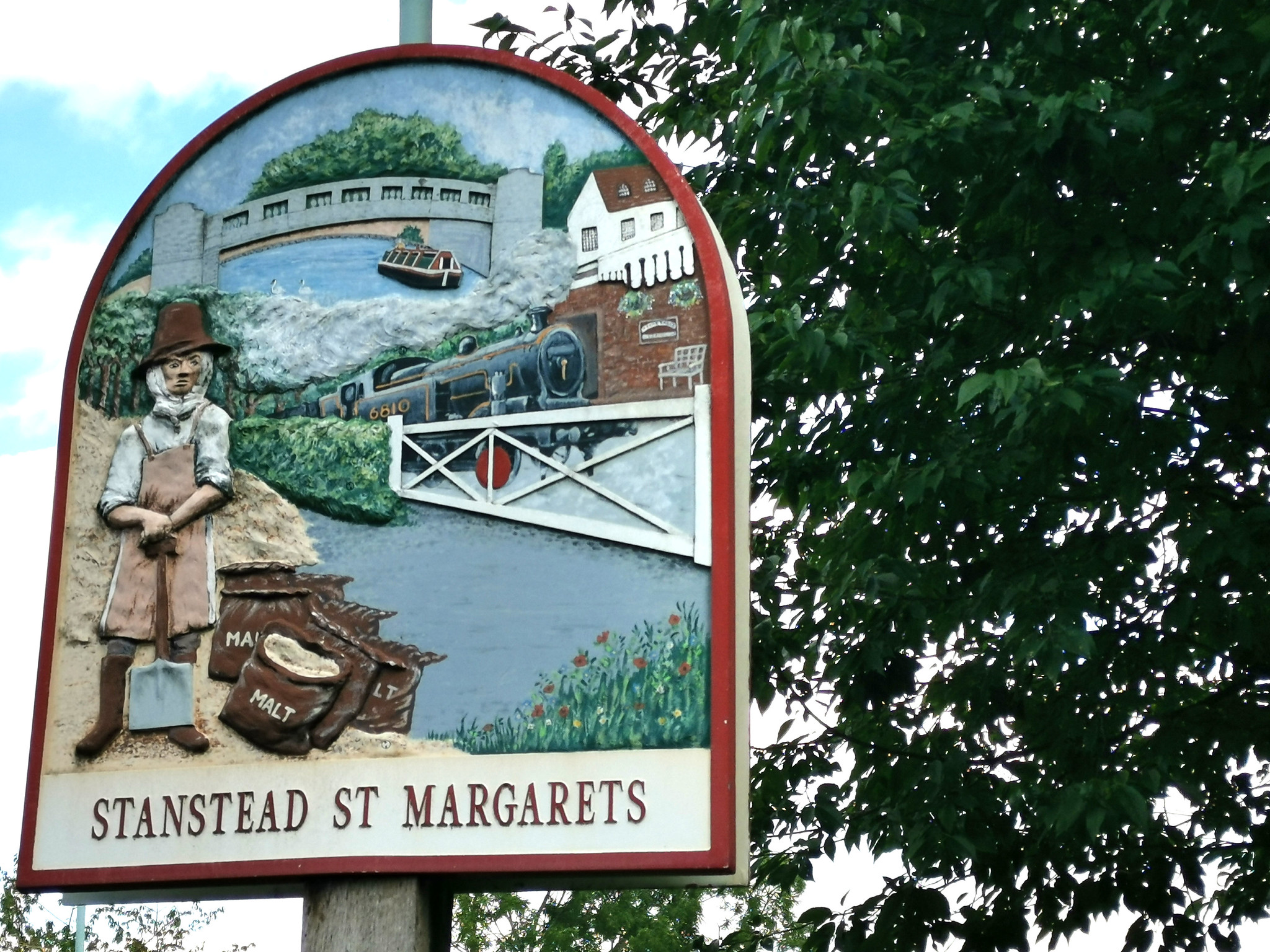 Village sign at St Margarets near the railway station