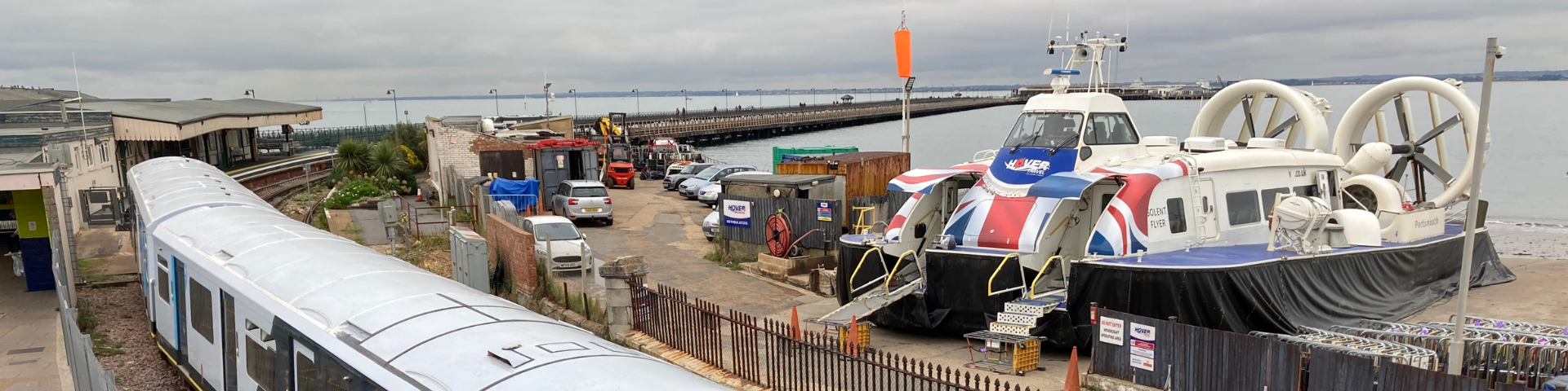 Island Line train next to Isle of Wight Hovercraft